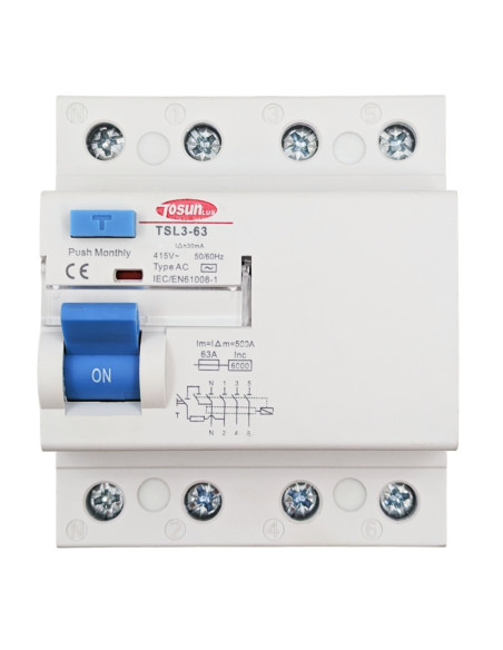 Diferencial Trifásico Carril Din 30mA 6KA 3P+N tipo AC | 
