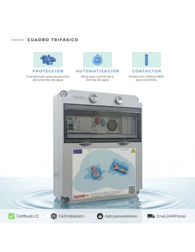 Cuadro Eléctrico para Piscina IP65 con Contactor Trifásico 1CV, Diferencial y Reloj WPC01T-1 | 8436602508866