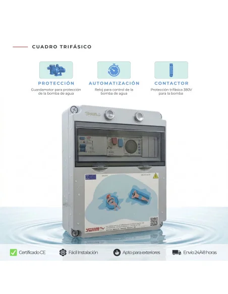 Cuadro Eléctrico para Piscina IP65 con Contactor Trifásico 1CV, Diferencial y Reloj WPC01T-1 | 8436602508866