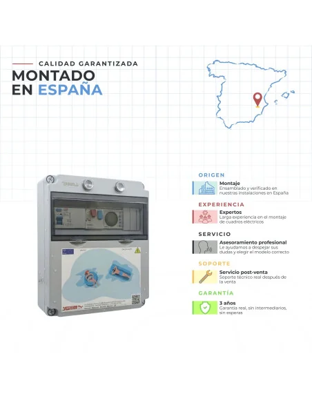 Cuadro Eléctrico para Piscina IP65 con Contactor Trifásico 1CV, Diferencial y Reloj WPC01T-1 | 8436602508866