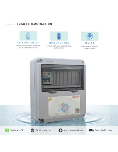 Cuadro eléctrico para iluminación de piscina WPCLUXR 150W 12V DC RGB IP65 con Diferencial WPC150LUXR | 8436602506459