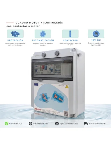 Cuadro Eléctrico Piscina Clorador | 1CV Contactor Transformador 150W Mando | 8436602509597