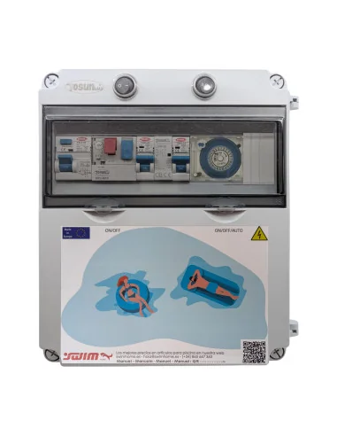 Cuadro eléctrico para piscina IP65 con Transformador 100W 12V AC, Reloj y Mando ON/OFF - WPC100O-C-1 | 8435588709892
