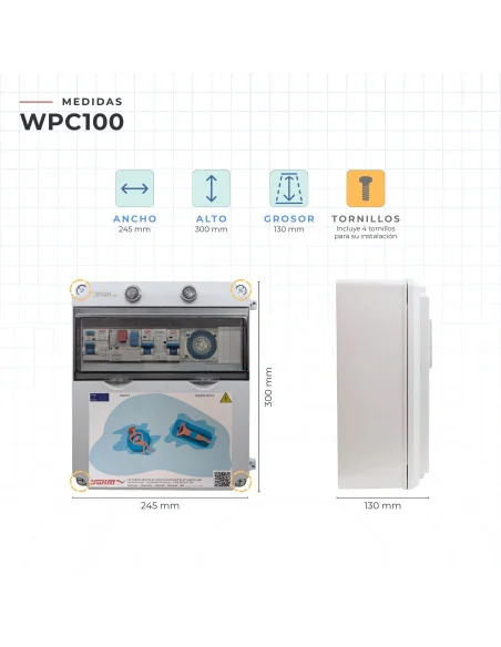 Cuadro eléctrico para piscina IP65 con Transformador 100W 12V AC, Reloj y Mando ON/OFF - WPC100O-C-1 | 8435588709892